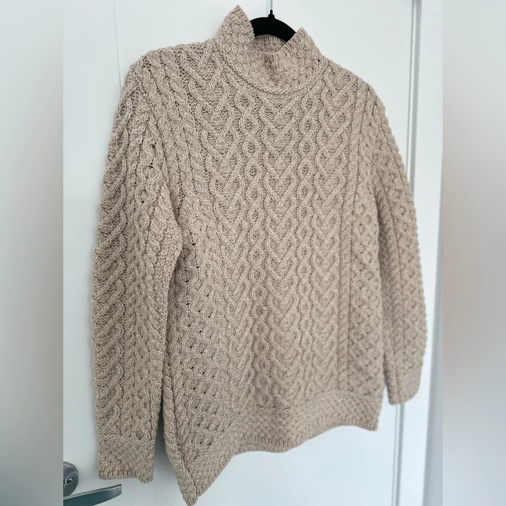 Aran Mor Ireland 100% Wool Irish Cable Knit Sweater Mock Neck Medium - Picture 2 of 8